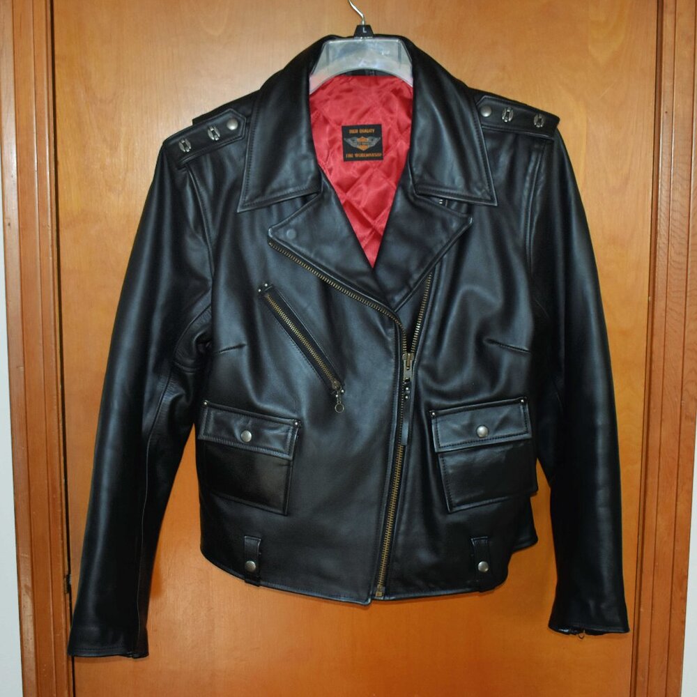 Women's Black Leather Harley Davidson Motorcycle Jacket, Size Large
